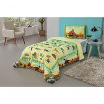 Kit Edredom Plush Fofinho Infantil Dupla Face Dream 2 Peças Solteiro - Dinossauro