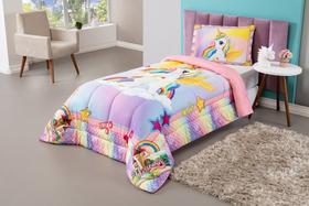 Kit Edredom Plush Fofinho Infantil Dupla Face Dream 2 Peças Solteiro - Unicórnio