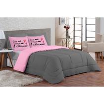 Kit Edredom Queen 5 Peças Dupla Face Rosa E Cinza Amore Kit Edredom Queen 5 Peças Dupla Face Rosa E Cinza Amore