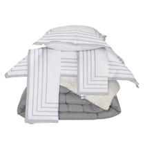 Kit Edredom Queen Coberdrom Soft Hipercal/Sherpa 5 Peças - Cinza - 100% Poliéster Kit Edredom Queen Coberdrom Soft Hipercal/Sherpa 5 Peças - Cinza - 100% Poliéster