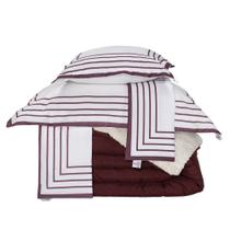 Kit Edredom Queen Coberdrom Soft Hipercal/Sherpa 5 Peças - Vermelho - 100% Poliéster