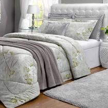 Kit Edredom Queen Papillons 7 Peças Algodão 200 Fios Casaborda Cinza