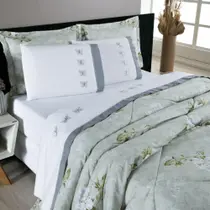 Kit Edredom Queen Papillons 7 Peças Algodão 200 Fios Casaborda Cinza