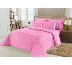 Kit Edredom Requinte Percal + Lençol Queen 6 Peças Rosa
