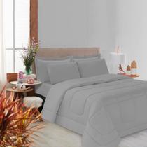 Kit Edredom Soft Casal Queen Toque Suave Cinza Casa Dona
