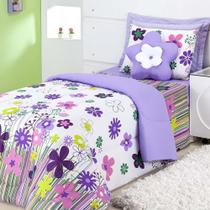 Kit Edredom Solteiro 3 Peças Garden Lilás Kit Edredom Solteiro 3 Peças Garden Lilás