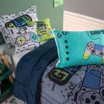 Kit Edredom Solteiro 5 Peças Infantil juvenil Diversão Gamer Menino Hipercal 400 Fios