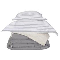Kit Edredom Solteiro Coberdrom Soft Hipercal/Sherpa 3 Peças - Cinza - 100% Poliéster Kit Edredom Solteiro Coberdrom Soft Hipercal/Sherpa 3 Peças - Cinza - 100% Poliéster
