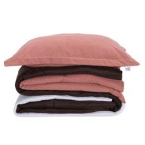 Kit Edredom Solteiro Colorful Dupla Face Linho e Hipercal 400 Fios 5 Peças - Rosê - 100% Poliéster