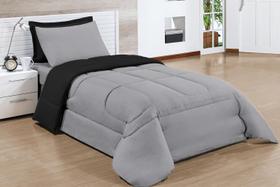 Kit Edredom Solteiro duplo face Cinza Preto + lençol com 4 peças Kit Edredom Solteiro duplo face Cinza Preto + lençol com 4 peças