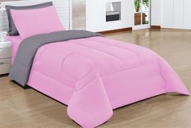 Kit Edredom Solteiro duplo face Rosa Cinza + lençol com 4 peças Kit Edredom Solteiro duplo face Rosa Cinza + lençol com 4 peças