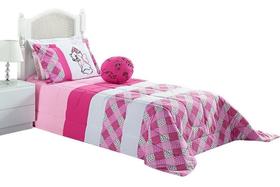 Kit Edredom Solteiro Infantil marie Cat Menina 4 Pecas Rosa