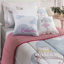 Kit Edredom Solteiro Infantil Menina 5 Peças Bailarina Juvenil Hipercal 400 Fios - LÍDER Enxovais & Decorações