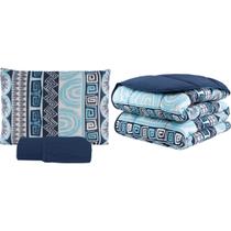Kit Edredom Solteiro Malha 100% Algodão 03 Pçs Liso Dupla Face C/ Viés