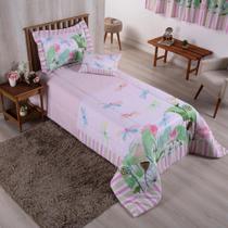 Kit Edredom Solteiro Menina Libélula 4 Peças 300 Fios Kit Edredom Solteiro Menina Libélula 4 Peças 300 Fios