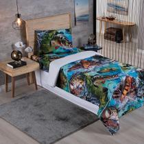 Kit Edredom Solteiro Micropercal 200 fios Dupla Face Peixe Pescaria Pesca Esportiva 3 peças