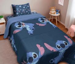 Kit Edredom Solteiro Stitch Azul Escuro Portallar