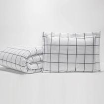 Kit Edredom Square Solteiro Quadriculado Percal 180 Fios 2 Peças - Branco