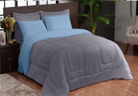 Kit Edredom Ternura Casal Queen 6 Peças Dupla Face - Cinza e Azul Kit Edredom Ternura Casal Queen 6 Peças Dupla Face - Cinza e Azul