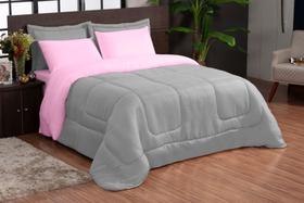 Kit Edredom Ternura Casal Queen Dupla Face 05 Peças - Rosa e Cinza Kit Edredom Ternura Casal Queen Dupla Face 05 Peças - Rosa e Cinza