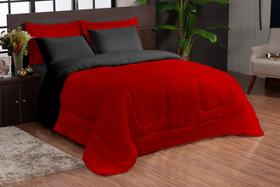 Kit Edredom Ternura Casal Queen Dupla Face 05 Peças - Vermelho e Preto Kit Edredom Ternura Casal Queen Dupla Face 05 Peças - Vermelho e Preto