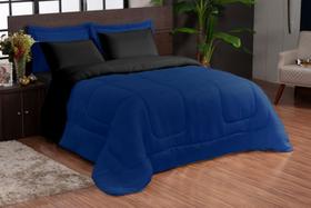 Kit Edredom Ternura Casal Queen Dupla Face 06 Peças - Azul e Preto
