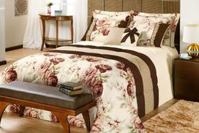 Kit Edredom Vitoria Queen 07 peças Algodão Rosas Dupla face