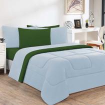 Kit EdredomJogo De Lençol Malha 100% Algodão 6 Peças Casal - Azul Bebê-verde Bandeira