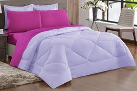 kit Edredon Casal Padrão Dupla face 05 peças na cor Lilás com pink kit Edredon Casal Padrão Dupla face 05 peças na cor Lilás com pink