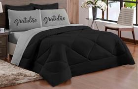 Kit Edredon dupla face Casal padrão 05 Peças CINZA PRETO - GRATIDÃO Kit Edredon dupla face Casal padrão 05 Peças CINZA PRETO - GRATIDÃO