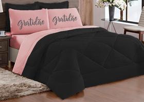 Kit Edredon dupla face Casal Queen 05 Peças ROSA PRETO - GRATIDÃO Kit Edredon dupla face Casal Queen 05 Peças ROSA PRETO - GRATIDÃO