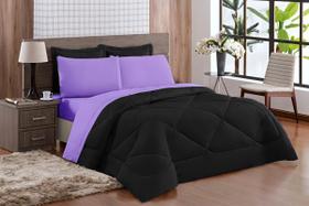 Kit Edredon dupla face Casal Queen 06 Peças Lilas com Preto Kit Edredon dupla face Casal Queen 06 Peças Lilas com Preto