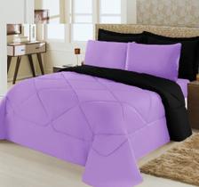 Kit Edredon dupla face Casal Queen 06 Peças Lilas com Preto