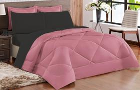 Kit Edredon dupla face Casal Queen 06 Peças ROSÊ com Preto Kit Edredon dupla face Casal Queen 06 Peças ROSÊ com Preto