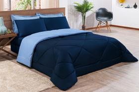 Kit Edredon Ternura Casal Padrão 05 Peças Dupla face Marinho Com Azul Claro Kit Edredon Ternura Casal Padrão 05 Peças Dupla face Marinho Com Azul Claro