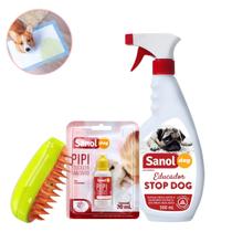 Kit Educador Sanitário Sanol Pipi Dog Adestrar Cães + Sanol Stop Dog (BRINDE Escova para pelos PET)