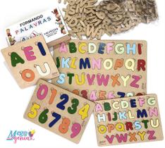 Kit Educativo brinquedos e jogos pedagógicos aprendendo alfabeto em madeira - MEGA IMPRESS