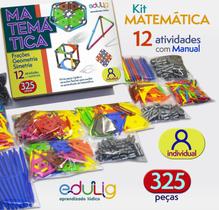 Kit Educativo Edulig Matemática Geometria, Frações e Simetria uso Individual - 12 atividades com Manual - 380 peças e conexões.- crie novas atividades