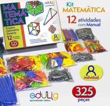 Kit Educativo Edulig Matemática Geometria Individual 12 atividades com manual 380 peças e conexões