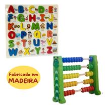 Kit Educativo Madeira Alfabeto + Ábaco Infantil Temático