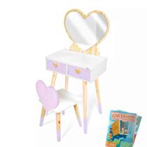 Kit Educativo Penteadeira Infantil com Cadeirinha e Espelho Coração Tamanho P