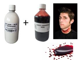 kit Efeito Especial Sangue Falso Artificial 500ml + Látex 500ml p/ Festa, cosplay kit Efeito Especial Sangue Falso Artificial 500ml + Látex 500ml p/ Festa, cosplay
