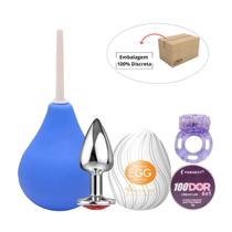 Kit Egg Masturbador + Plug Anal Tamanho P + 100Dor 6X1 Cream Lub + Anel Estimulador + Ducha Higienica 230ml
