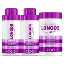 Kit Eico Cabelos Longos Shampoo Sem Sal e Condicionador Leave-in 450ml + Máscara Tratamento Creme Hidratação 1kg Fortalecimento Crescimento Capilar - Eico Cosméticos