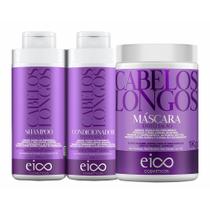 Kit Eico Cabelos Longos Shampoo Sem Sal e Condicionador Leave-in 450ml + Máscara Tratamento Creme Hidratação 1kg Fortalecimento Crescimento Capilar