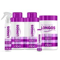 Kit Eico Cabelos Longos Shampoo Sem Sal e Condicionador Leave-in 450ml + Máscara Tratamento Hidratação 1kg + Spray Leave-in Protetor Térmico + Ampola