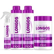 Kit Eico Cabelos Longos Shampoo Sem Sal e Condicionador Leave-in 800ml + Máscara Hidratação 1kg + Spray Leave-in Protetor Térmico 120ml