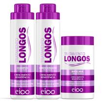 Kit Eico Cabelos Longos Shampoo Sem Sal e Condicionador Leave-in 800ml + Máscara Hidratação Força Fortalecimento Crescimento Capilar 1kg