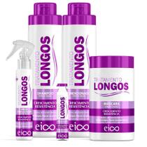 Kit Eico Cabelos Longos Shampoo Sem Sal e Condicionador Leave-in 800ml + Máscara Tratamento Hidratação 1kg + Spray Protetor Térmico + Ampola - Eico Cosméticos