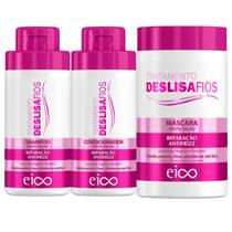 Kit Eico Deslisa Fios Shampoo 450ml Condicionador 400ml + Máscara Tratamento Antifrizz Creme 1Kg